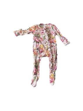 Bums & Roses Floral Ruffle Footed One-Piece - Pink Floral Rabbit Newborn